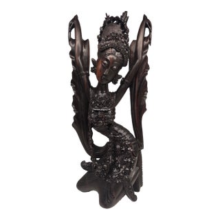 Large 14.75" Mid-Century Balinese Two-Tone Macassar Ebony Celestial Dancer Masterwork For Sale
