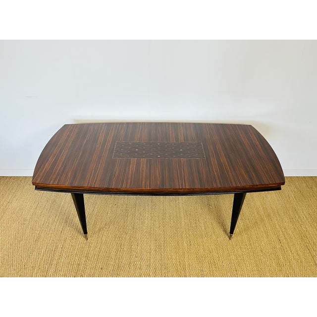 Contemporary Art Deco Dining Table in Macassar Ebony with Marquetry, France, 1940s For Sale - Image 3 of 18