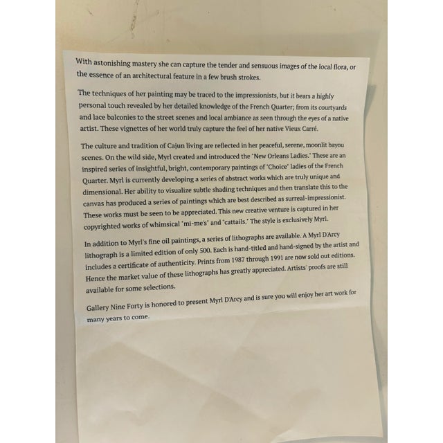 1970s Limited Edition French Quarter Street Scene Lithograph by Myrl D’Arcy — Signed & Numbered 115/500 For Sale - Image 9 of 9