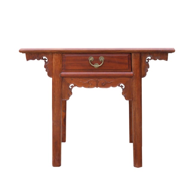 Chinese Oriental Brown Ru Yi Drawer Altar Foyer Side Table For Sale