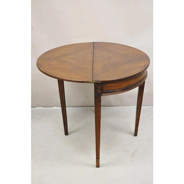 Late 19th Century Antique Mahogany Demilune Flip Top Console Game Table With Hidden Drawer For Sale - Image 5 of 13