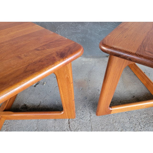 1960s Solid Teak Danish Modern Square End or Side Tables With X Base - A Pair For Sale - Image 5 of 13