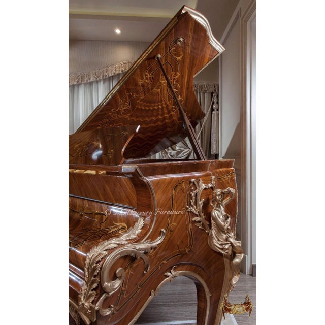 1960s Luxury Hand-Crafted Grand Piano Louis XV Style with Ornate Carvings & Matching Stool For Sale - Image 5 of 6