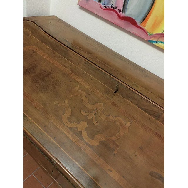 18th Century Flap Cabinet Writing Desk in Solid Walnut with Carvings For Sale - Image 12 of 13