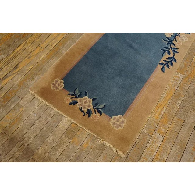 Chinese Blue Antique Open Field Floral Deco Runner Chinese Peking Carpet Rug For Sale - Image 3 of 9