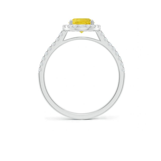 Modern 2.2 Ct Oval Cut Natural Yellow Sapphire & Diamond Halo Engagement Ring For Sale - Image 3 of 8