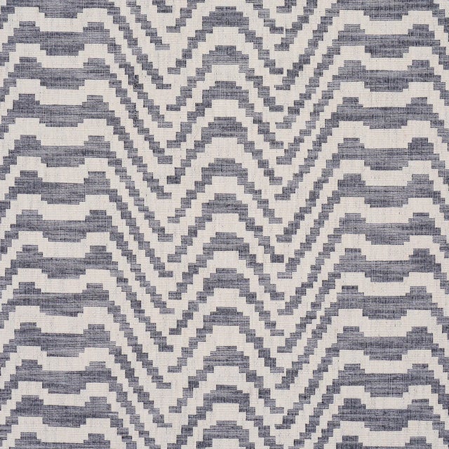 Contemporary Schumacher Stepped Chevron Fabric In Indigo For Sale - Image 3 of 4