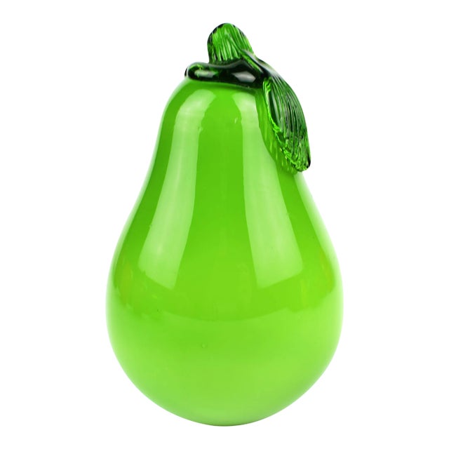 Mid Century Modern Handblown Green Pear Figurine Art Glass For Sale