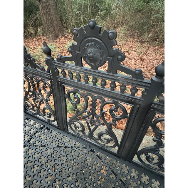 Black Gothic Iron Garden Bench, Restored For Sale - Image 8 of 9