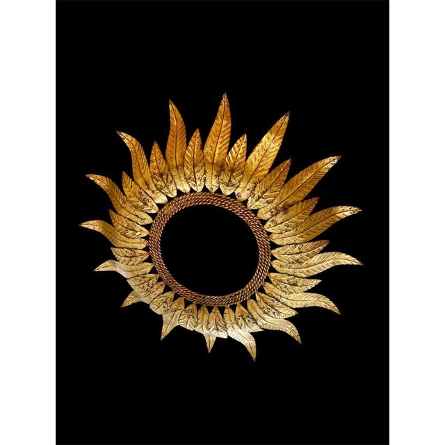 Large Spanish sunburst light in gilt metal and frosted glass,greeen ; white ; orange\.\.\.\.other color Spain, 1950s....