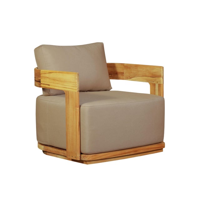 Eclipse Outdoor Solid Teak Wood Chair - Light Brown Fabric For Sale In Chicago - Image 6 of 13