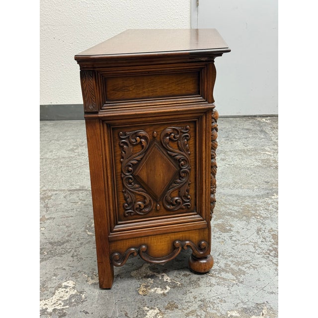 Empire Manufacturing Company Tudor Revival Carved Walnut Buffet Cabinet, Circa 1920's For Sale In San Francisco - Image 6 of 12