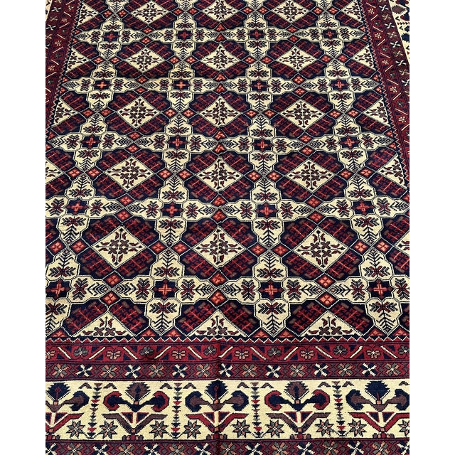 2000 - 2009 Afghan Turkmen Hand-Knotted Wool Rug, Ivory Star Lattice, 9'10" X 6'8" For Sale - Image 5 of 14