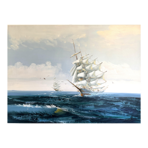 Late 20th Century Listed Artist Hewett Jackson Original Oil Painting | Tall Ship Seascape | Large
