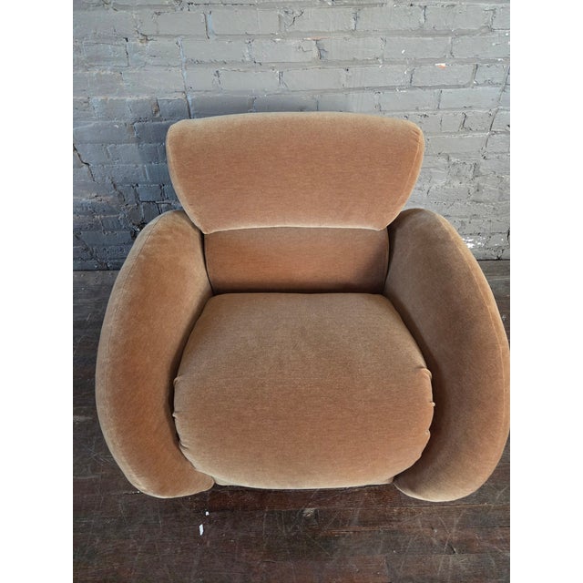 Postmodern Swivel Chair Attributed to Preview in Mohair For Sale - Image 9 of 11