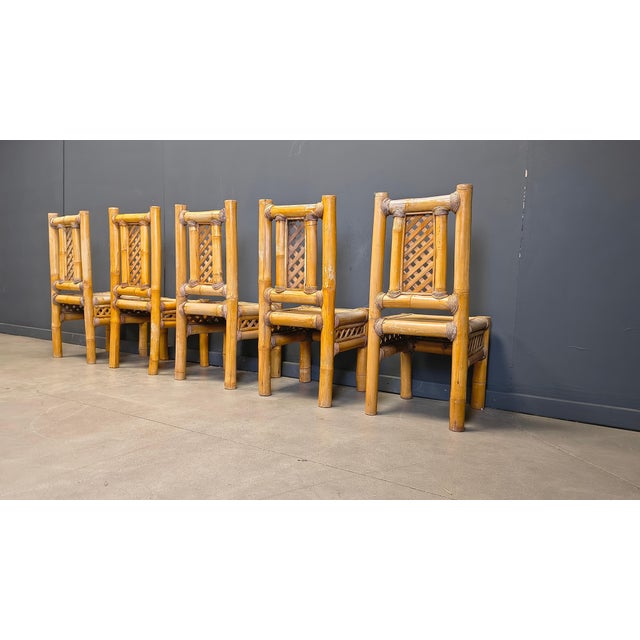 1960s Boho Chic Chunky Bamboo Dining Chairs, 1960, Set of 5 For Sale - Image 5 of 16