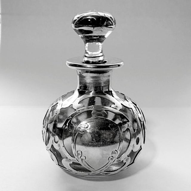 Antique Art Nouveau Silver Overlay Glass Perfume Bottle, C. 1900 Scent Bottle Up for sale is a beautiful, authentic Art...