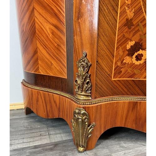 Vintage French Inlaid Cabinet with Brass Ormolu and Marble Top For Sale - Image 14 of 17