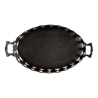 Late 20th-Century Regency-Inspired Iron & Steel Scallop Shell Centerpiece Gallery Oval Tray For Sale