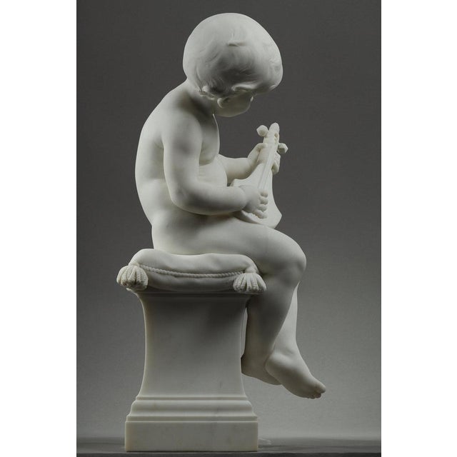 Late 19th Century Louis Ernest Barrias, Little Musician, 1880, Carrara Marble For Sale - Image 5 of 18