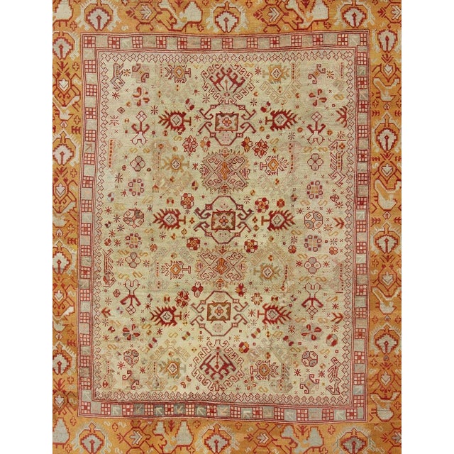 Antique Turkish Oushak Carpet With All-Over Design in Red 10'5" X 12'5" For Sale - Image 4 of 10