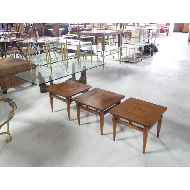 Set 3 Three American Burl Walnut Square End Side Occasional Tables Stands MINT! For Sale - Image 9 of 10