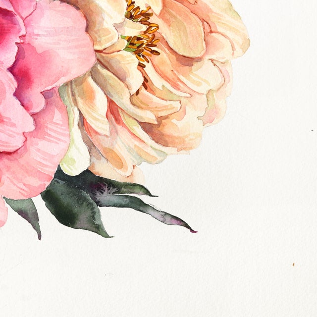 2020s Peonies - Floral Watercolor Painting on Paper Original Artwork by Anna Kudriashova For Sale - Image 5 of 5