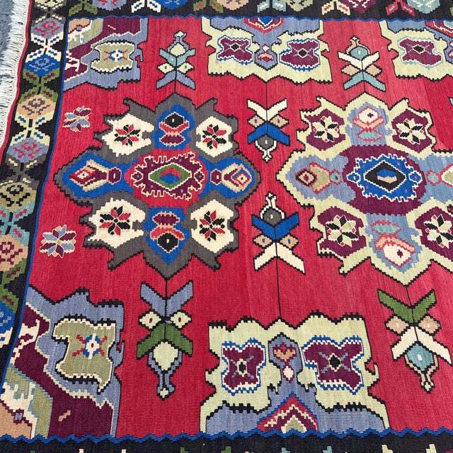 Textile 7ft 2in × 10ft 4in Turkish Kilim Area Rug With Geometric Medallion Pattern For Sale - Image 7 of 12