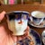 Mid 19th Century Antique Gaudy Welsh Crescent Pinwheel Flow Blue Cups & Saucers, Set of 5, Circa 1840s For Sale - Image 5 of 12