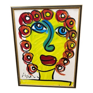 1970s Peter Keil Original Colorful Abstract Portrait Painting For Sale