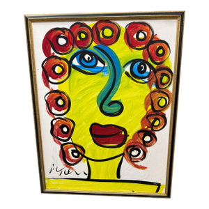 1970s Peter Keil Original Colorful Abstract Portrait Painting
