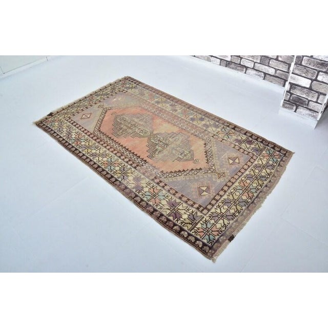 Tan Geometric Oushak Floral Carpet For Sale - Image 8 of 10