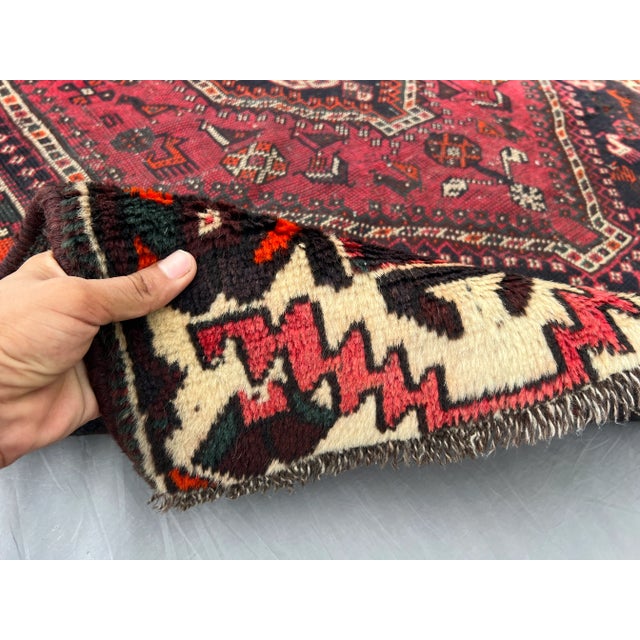 Textile 4'0" X 5'1" Antique Hand-Knotted Rug Low Pile Caucasian Tribal Rug For Sale - Image 7 of 10