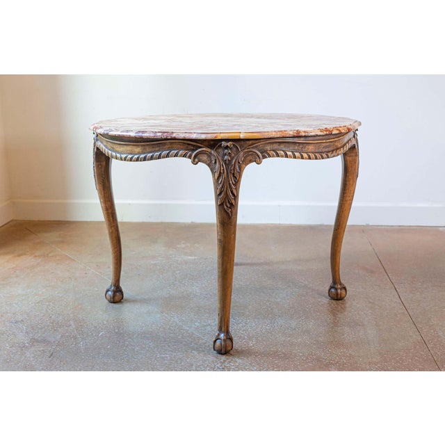 French 19th Century Carved Walnut Center Table with Original Variegated Marble For Sale - Image 4 of 9