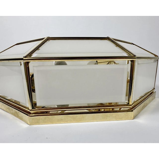Mid-Century Modern Italian Brass and Glass Ceiling Wall Lamp, 1970s For Sale - Image 6 of 10