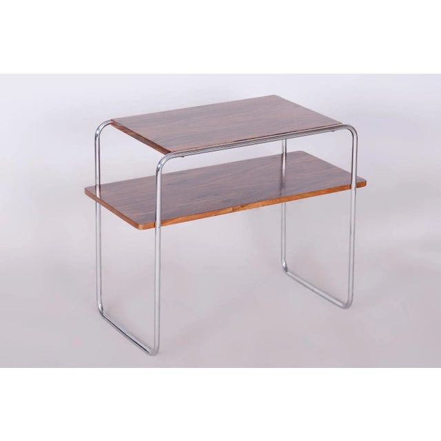 Wood Bauhaus Side Table, Hynek Gottwald, Walnut, Chrome, Czechia, 1930s For Sale - Image 7 of 10