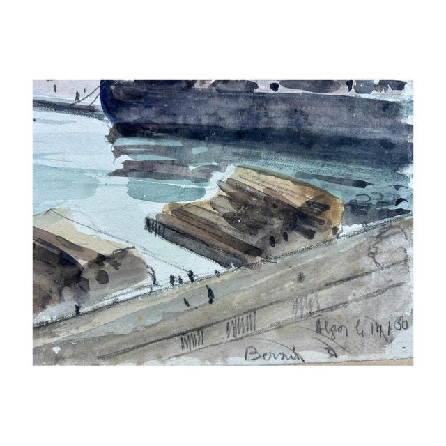 Jean-Eugène Bersier The port of Algiers Watercolor on paper glued onto cardboard Signed and dated July 1950, bottom right...