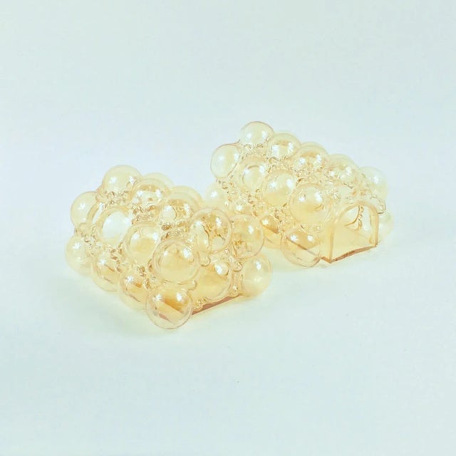 Amber 1 of 2 1960s Mid-Century Modern Amber Bubble Glass & Brass Wall Lamp by Helena Tynell for Limburg, Germany, 1960s For Sale - Image 8 of 10