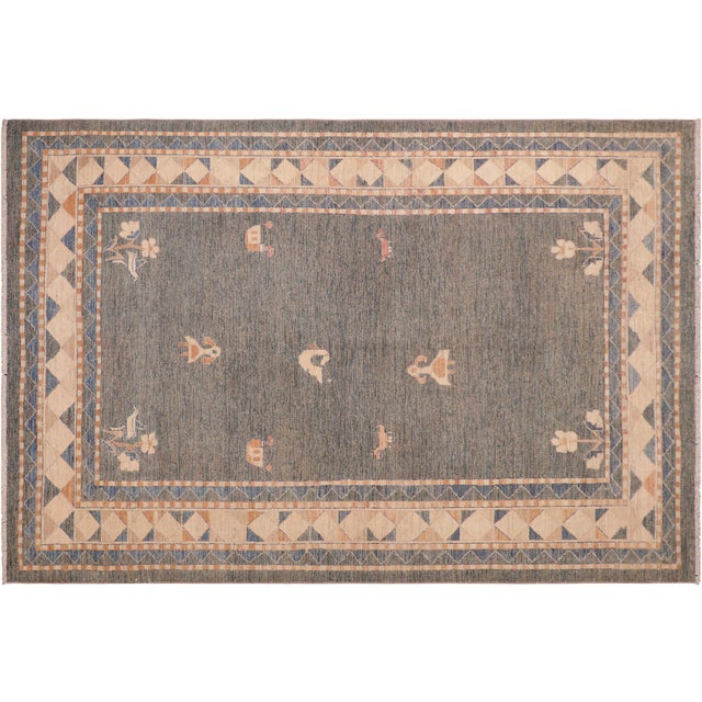 Modern Gabbeh Blue/Orange Wool Rug - 6'0'' X 8'10'' For Sale - Image 9 of 10