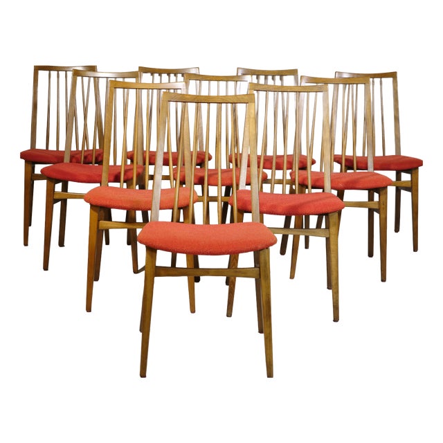 Mid-Century Dining Chairs in Walnut, 1960s, Set of 10 For Sale