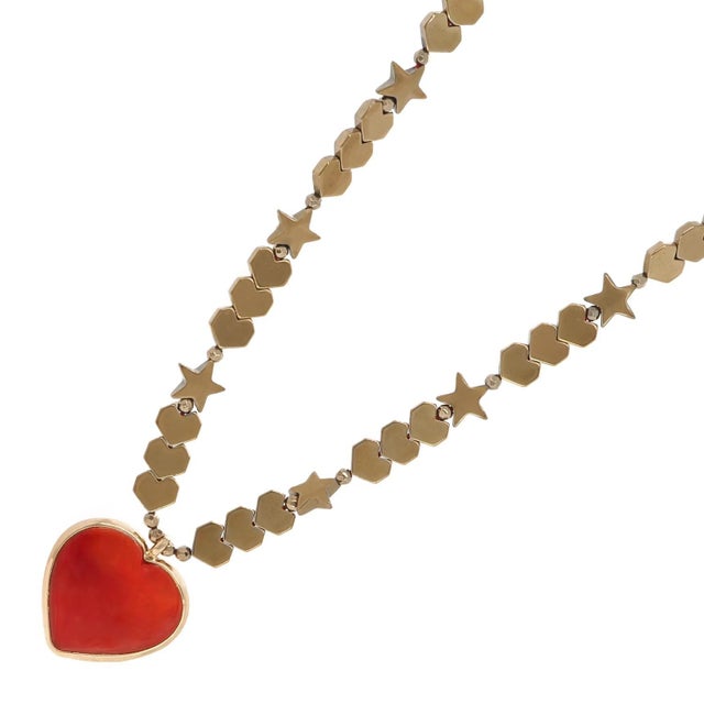 Murano Glass Red Heart Pendant Heart & Star Beaded Necklace For Sale - Image 9 of 10