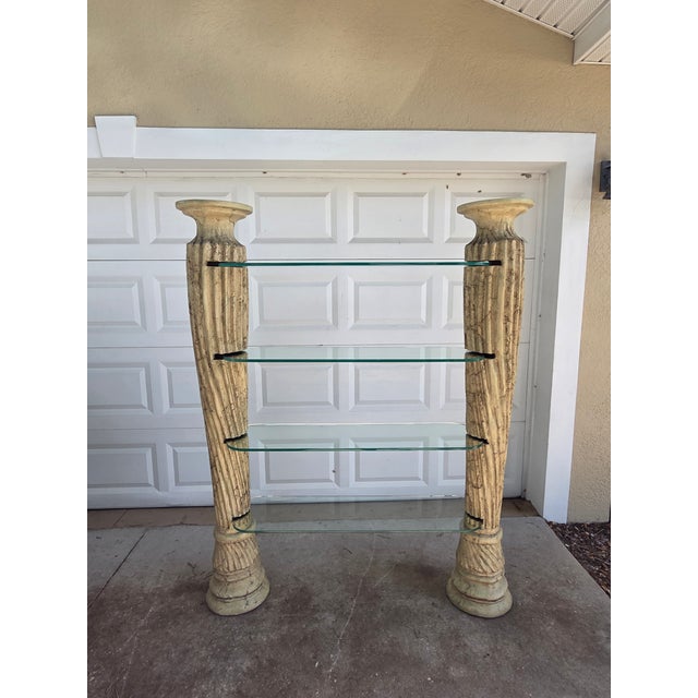 Postmodern Late 20th Century Neoclassical Revival Faux Stone 4-Tier Column Shelves For Sale - Image 3 of 11