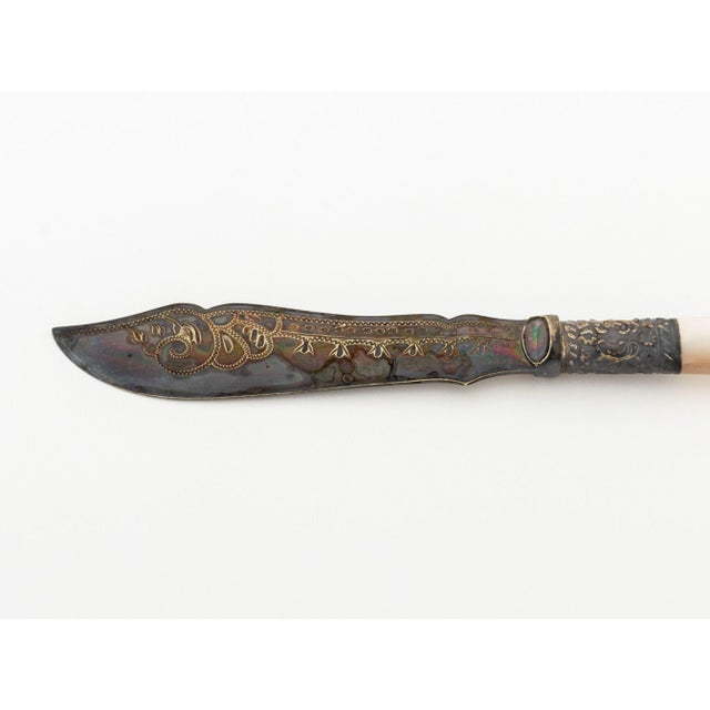 Metal Pair of Victorian Silver Plate and Mother-of-Pearl Fish Knives For Sale - Image 7 of 13