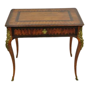 Late 19th Century Antique French Louis XV Style Bronze Mount Marquetry Inlay 1 Drawer Writing Desk