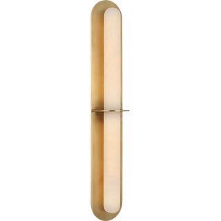 Kelly Wearstler for Visual Comfort Signature Fosse 28" Linear Tube Sconce in Antique-Burnished Brass with Alabaster For Sale