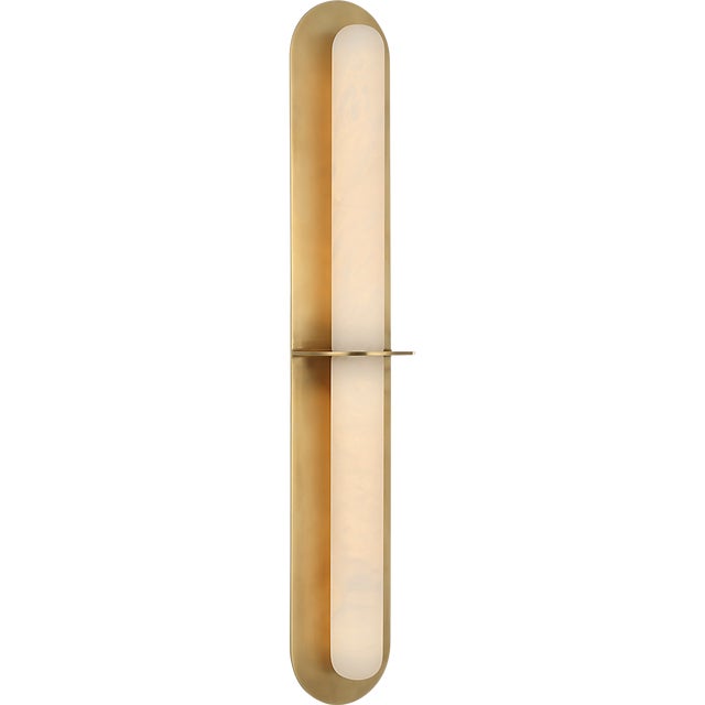 Kelly Wearstler for Visual Comfort Signature Fosse 28" Linear Tube Sconce in Antique-Burnished Brass with Alabaster For Sale