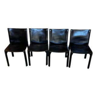 1980s Set of 4 - Cassina Leather Chairs For Sale