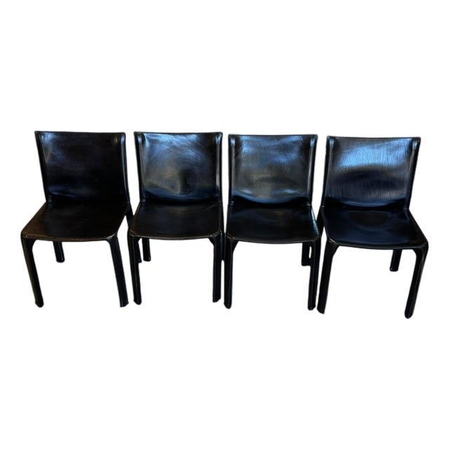 1980s Set of 4 - Cassina Leather Chairs For Sale