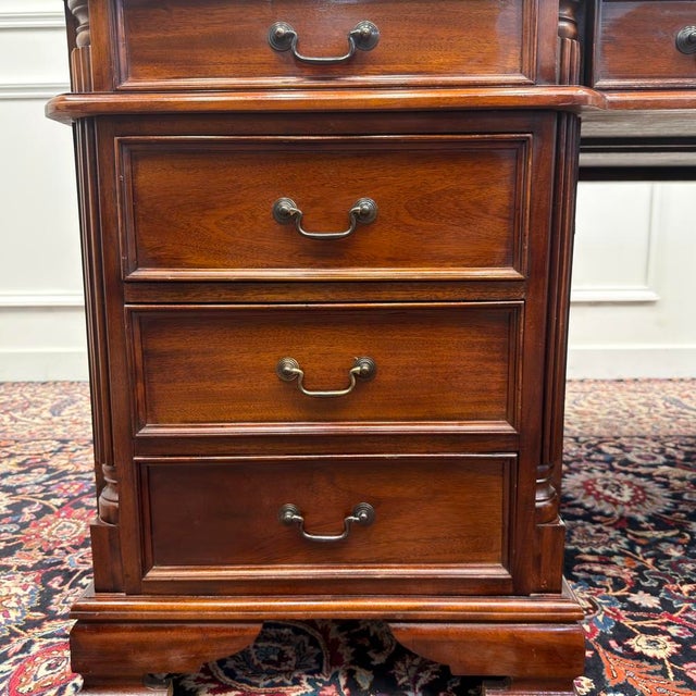 English Partner Desk with Green Leather For Sale - Image 12 of 18