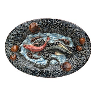 19th Century Majolica Palissy Fishs Wall Platter For Sale